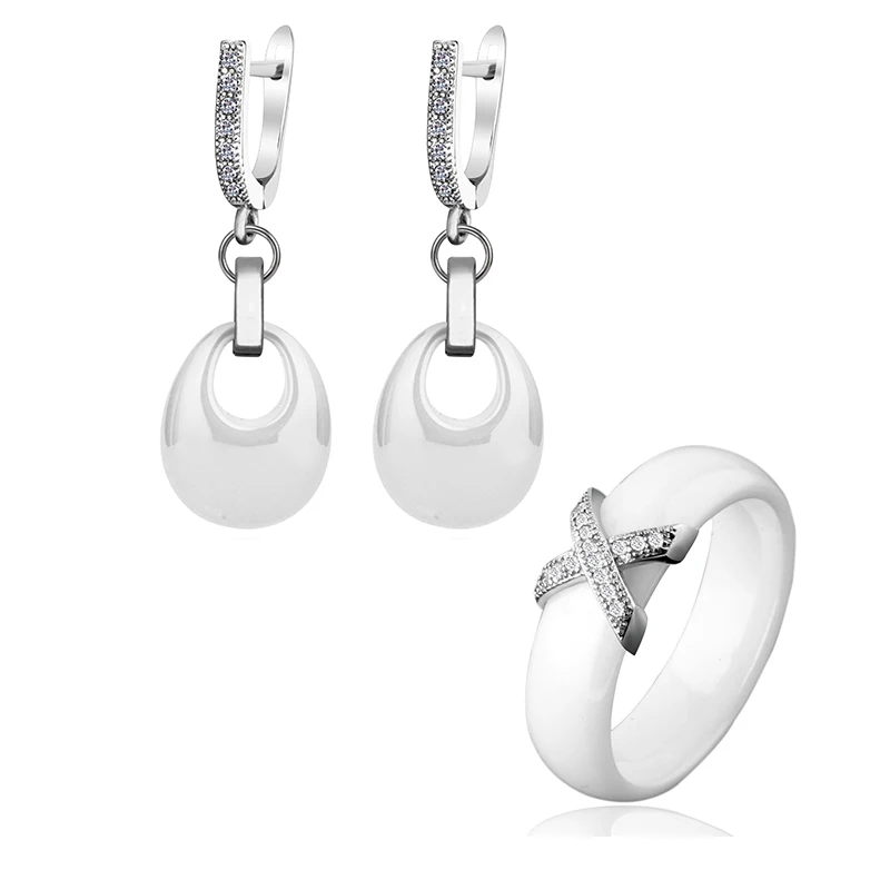2020 Costume Jewelry Sets Black White Pink Water Drop Pendant Jewelry Earrings X Cross Rings For Women Crystal Wedding Jewelry