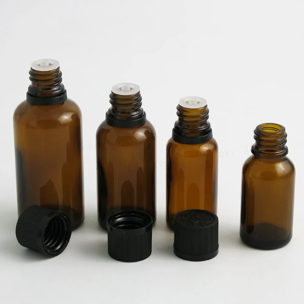 

12 x 5ml 10ml 15ml 20ml 30ml 50ml 100ml amber glass bottle 1oz Mini Brown Glass Essential Oil Bottle With Child proof Cap