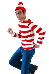 Where's Wally Waldo TV Cartoon Stag Night Outfit Adult Mens Fancy Dress Costumes halloween Costume