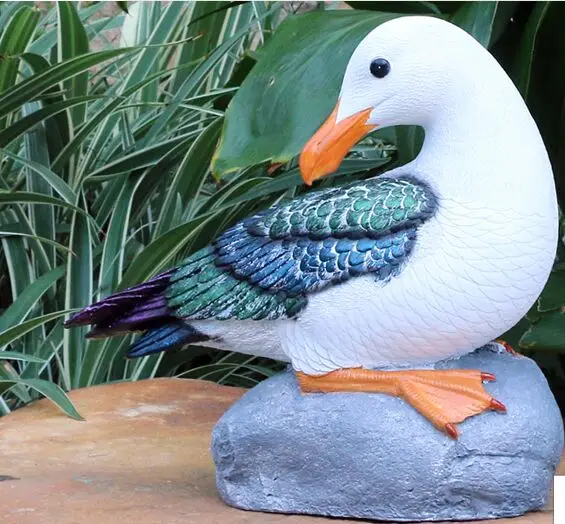 Large 32x16x29cm Seagull Resin Model Eco-Friendly Simulation Painting Handicraft for Pastoral Garden Decoration Gift