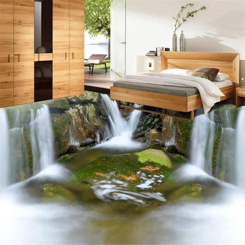 beibehang custom 3d floor tiles Waterfall water wall paper home photo wallpaper vinyl flooring adhesives bedroom wallpaper 3d