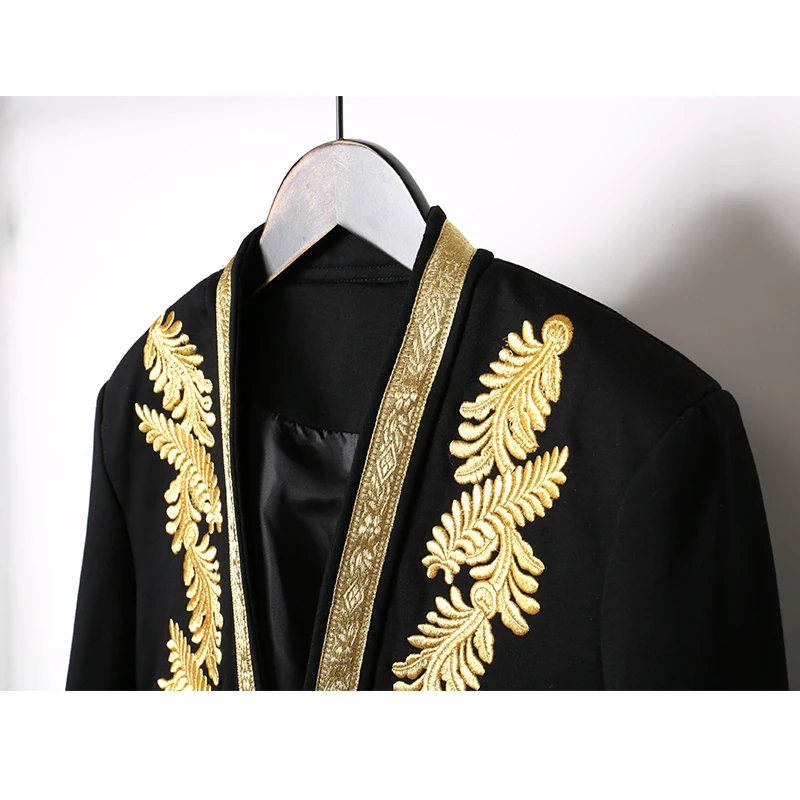 Męska luksusowa złota nić haft w kwiaty krótka marynarka Slim Fit formalny klubowy garnitur pana młodego Monochromati Plus rozmiar styl barokowy — zdjęcie 4