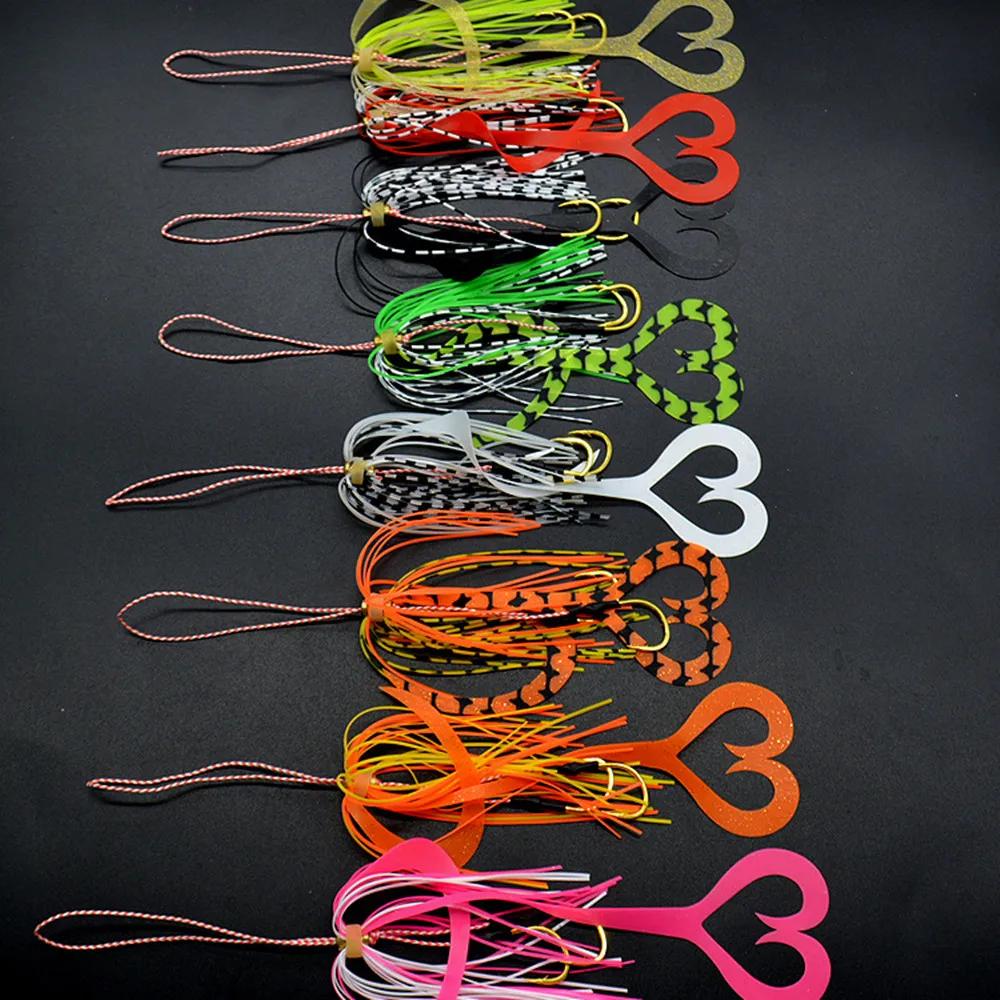 

50pcs/lot Assist Hooks with Silicone Rubber Skirt Trailer Replacement Fishing Lure Octopus Jigs