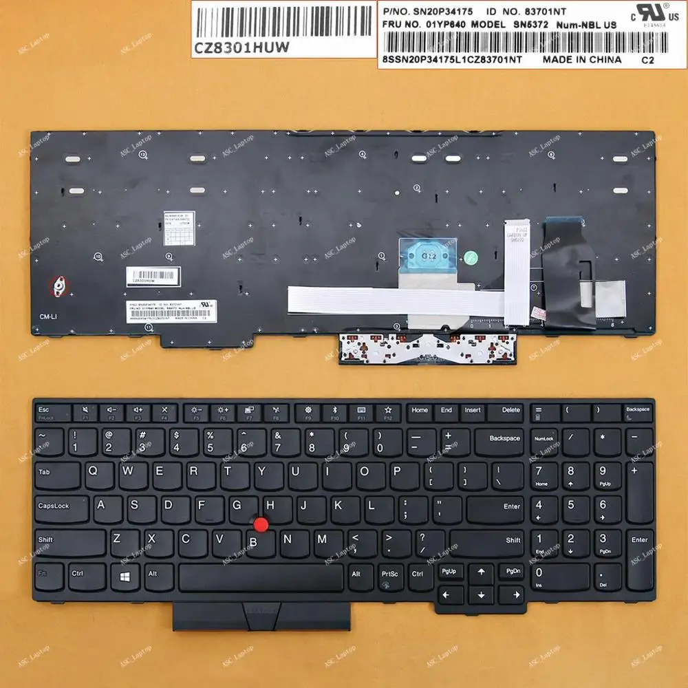 

New US QWERTY Keyboard For Lenovo Thinkpad E580 20KS 20KT E585 Laptop, NO BACKLIT, Black Frame Black, with Pointer