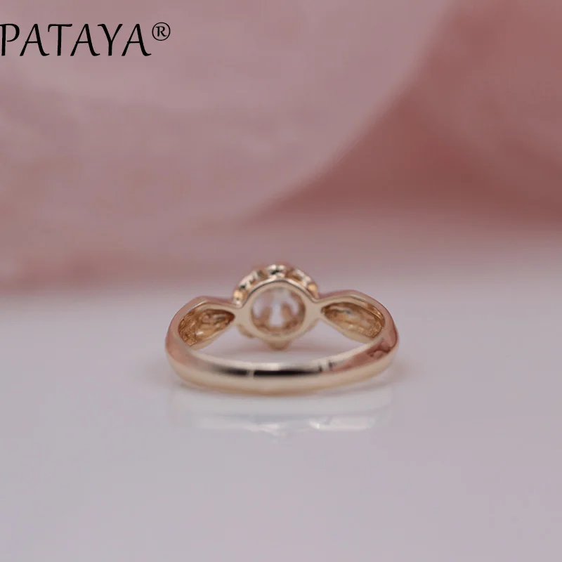 PATAYA New Arrival Women White Round National Zirconia Ring 585 Rose Gold Color Ring Special Offer Female Wedding Trendy Jewelry