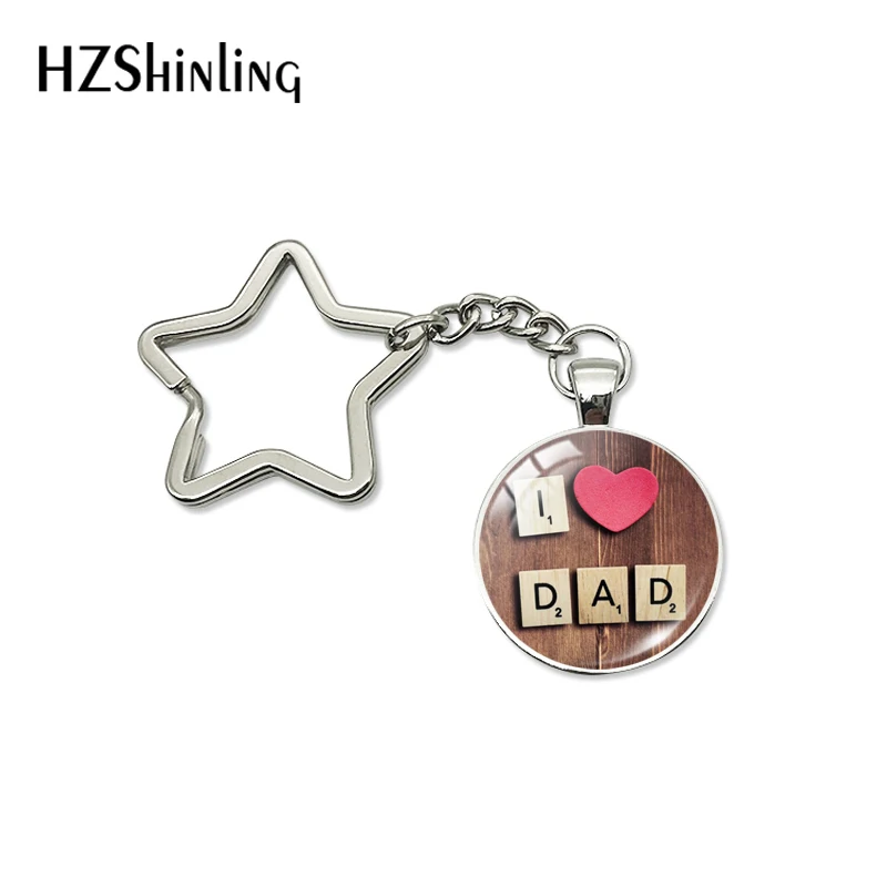 New Fashion Je t\'aime Papa Star Keychain Fathers Gifts Super Papa I Love Dad French Art Key Chain Ring Holder Men Jewelry