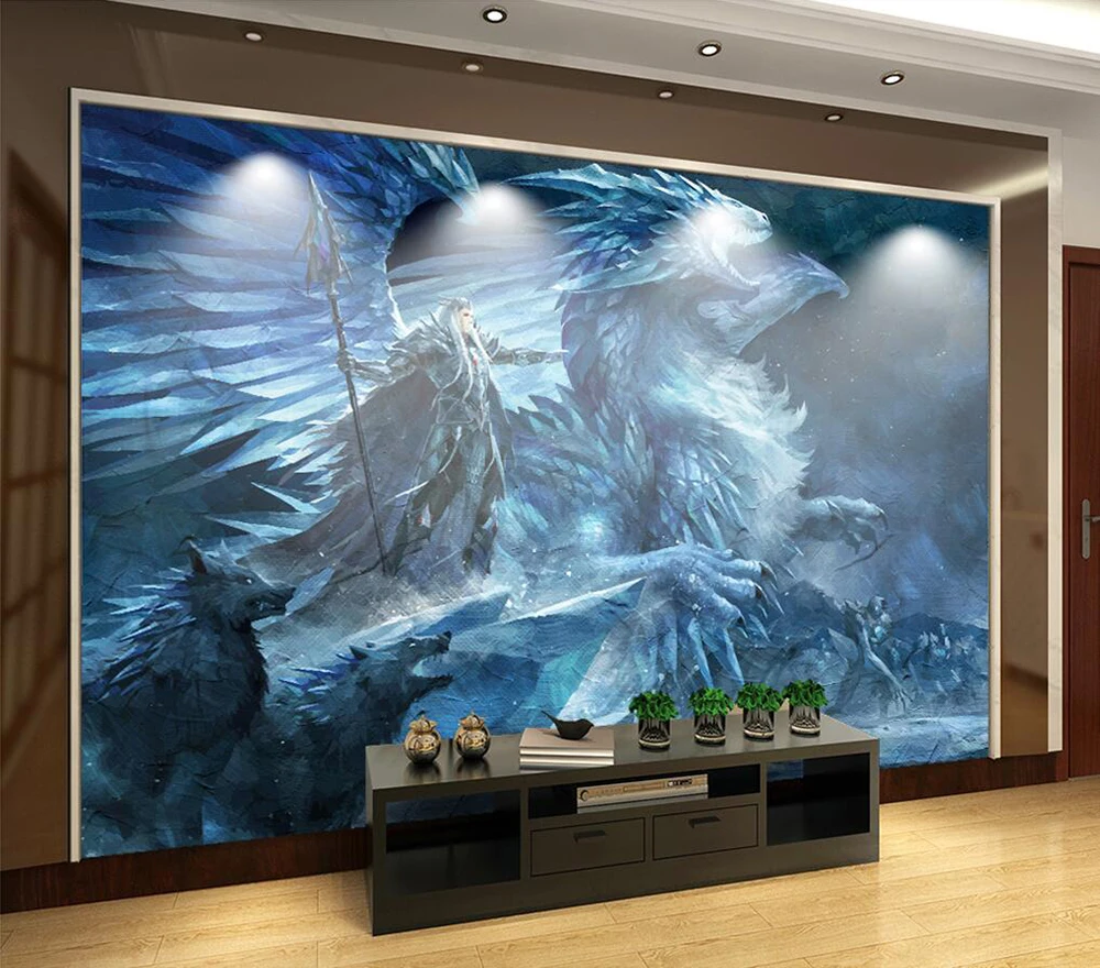 Custom wallpaper Hand painted dragon Wolf mage background wall image 3
