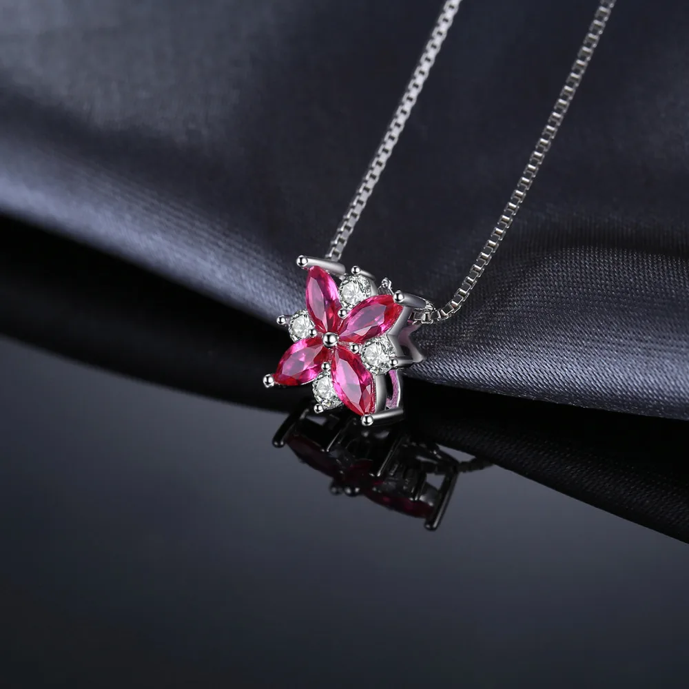 JewelryPalace Flowers Created Ruby 925 Sterling Silver Pendant Necklace for Woman Cross Gemstone Fine Jewelry Choker No Chain