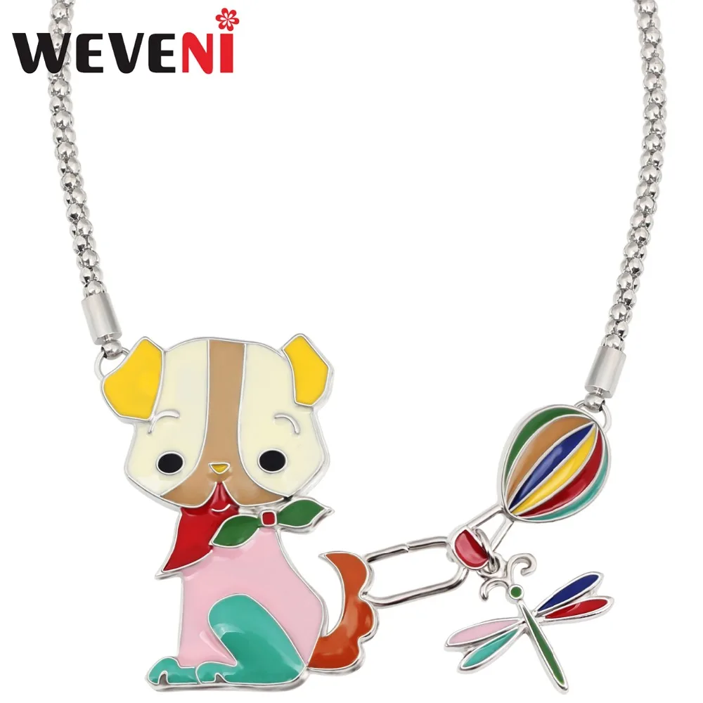 WEVENI Enamel Alloy Cartoon Dog Dragonfly Fire Balloon Choker Necklace Pendant Anime Jewelry For Women Girls Teens Birthday Gift