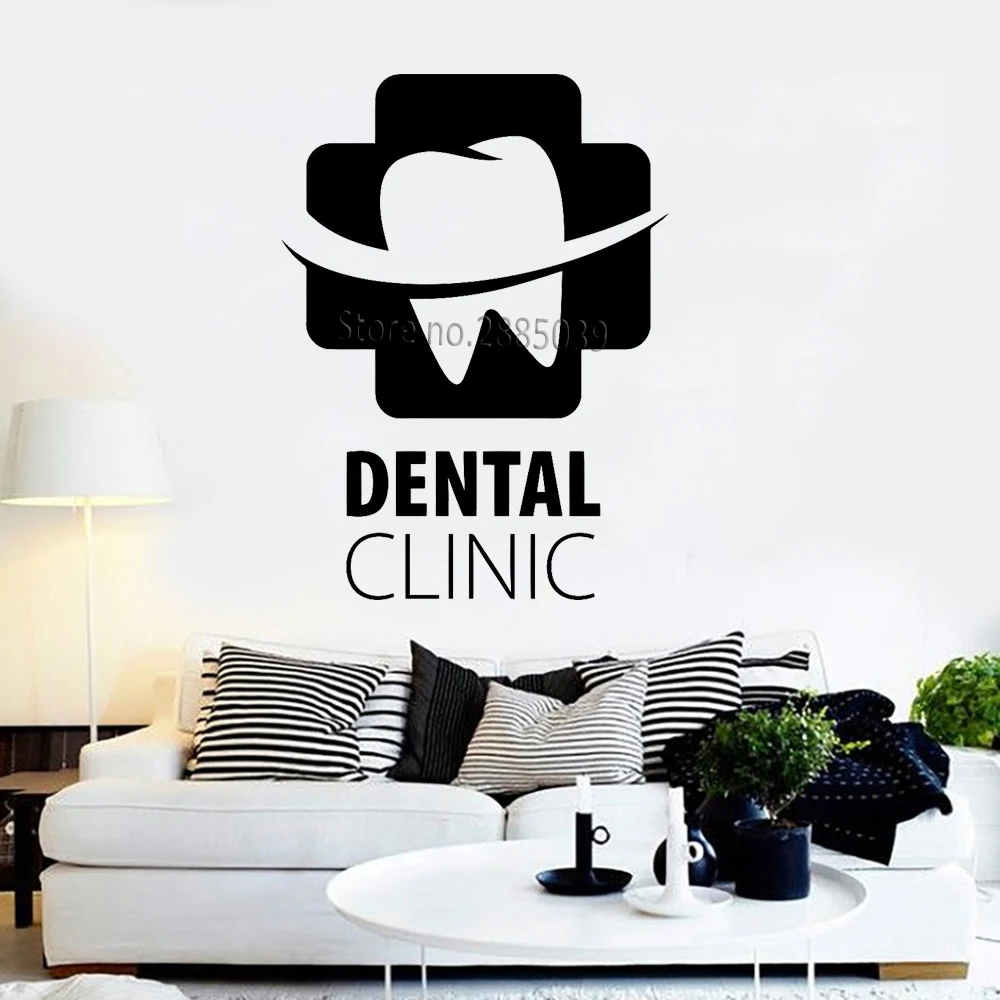 Art Design Dental Clinic Wall Decal Dental Care Logo Emblem Teeth Hospital Medicine Vinyl Stickers Office Wall Decor Mural LC852