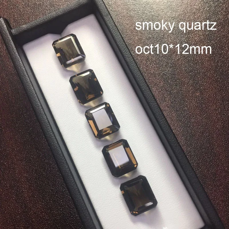 Tbj ,Natural smoky quartz oct10*12mm approx.5.5ct natural loose gemstone for silver jewelry mouting ,5pc in one lot