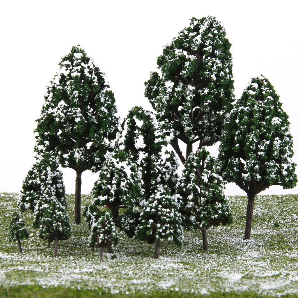 12 Pcs Plastic Poplar Trees Model Train Snow Scenery Scale 1:500-1:50 Dark Green