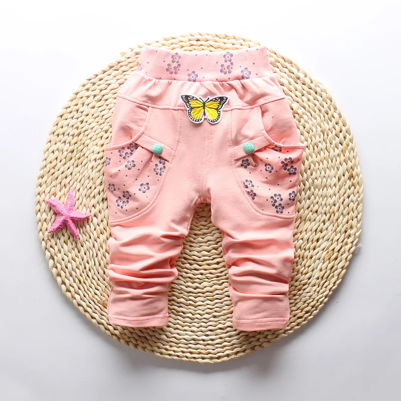 2017 New Spring 100% cotton High-quality cute Butterfly embroidery pattern baby girls pants 0-3 year baby pants for girls