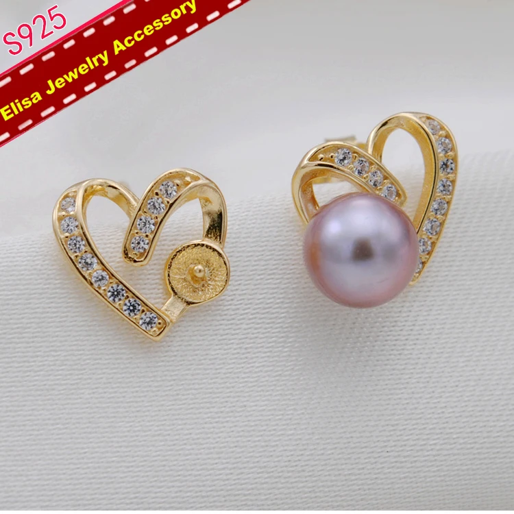 

Shinning Heart Design Stud Earrings Holder S925 Sterling Silver Earrings Jewelry Findings Handmade Jewelry Acc 3Pairs/Lot