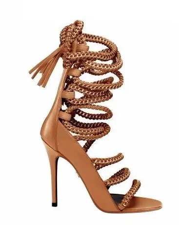 New Fashion Hot Selling Sandal Sexy Open Toe Chains Lace Up Ankle Strap Gladiator Sandal Rome Style Strappy Gladiator Sandals