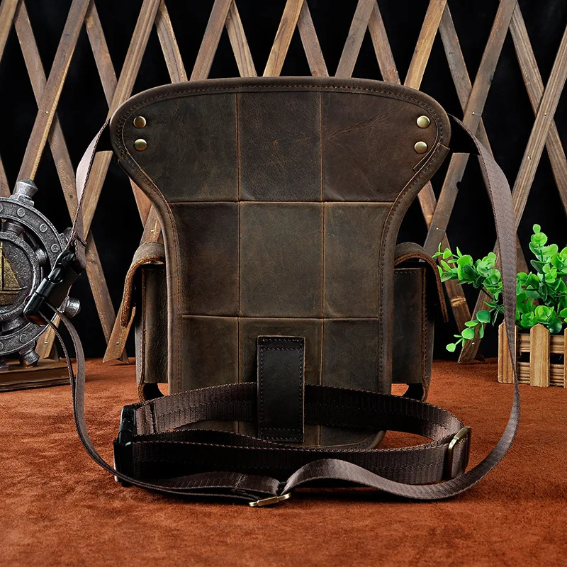 Genuine Leather Design Multi Function Men Shoulder Messenger Bag Fashion Heavy Duty Belt Waist Pack Leg Bag Tablets Pouch 913-5d