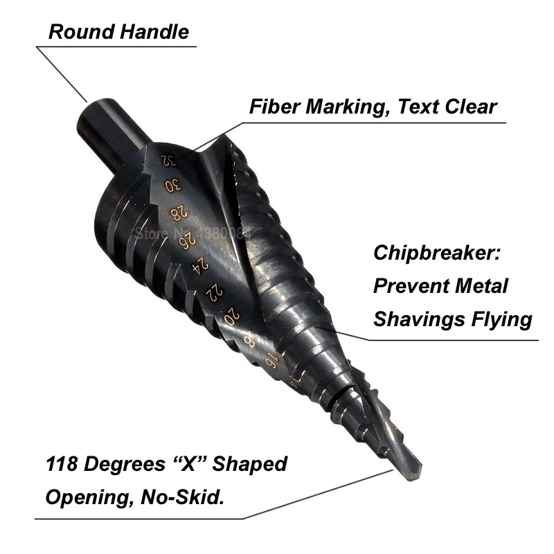 1pc 4-32mm espiral preta nivelada ranhurada passo brocas triângulo haste hss cortador de furo cônico perfuração ferramentas elétricas