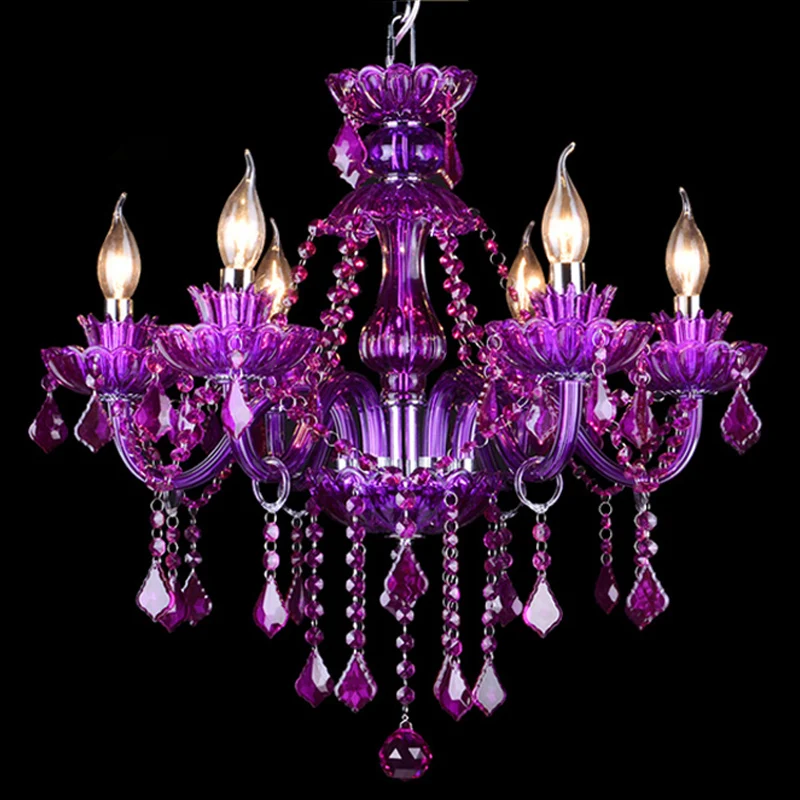 Living Room Lights Decor Home Purple Crystal Chandelier Maria Tereza Crystal Trimmed Hanging Lamp Pendant Violet Dining Kitchen