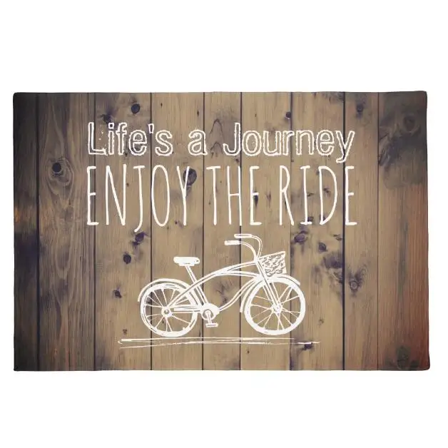 Novelty Funny Life's a Journey Enjoy The Ride Bike Door Mat Stylish Vintage Bicycle Quote Wood Design Doormat Room Indoor Mats