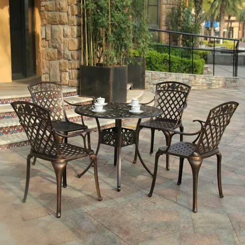 

5-piece cast aluminum patio dining set round table with high-back 4 chairs,arm chair outdoor furniture set good quality solid