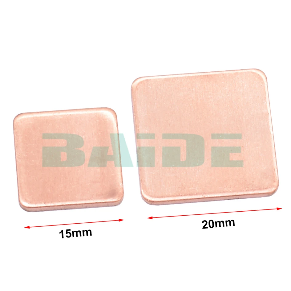 Copper Sheet Shim Piece Heat Sink 15 x 15mm 20 * 20mm 0.1/0.3/0.5/0.6/0.8/1.0/1.2/1.5/1.8/2.0mm Thermal Pad For Laptop GPU CPU