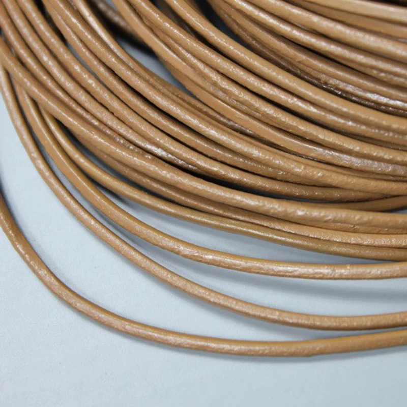 AaaZee 5 Yards 2mm Round Genuine Cow Hide Camel Real Leather Strands Cord for DIY Bracelet Jewelry Making