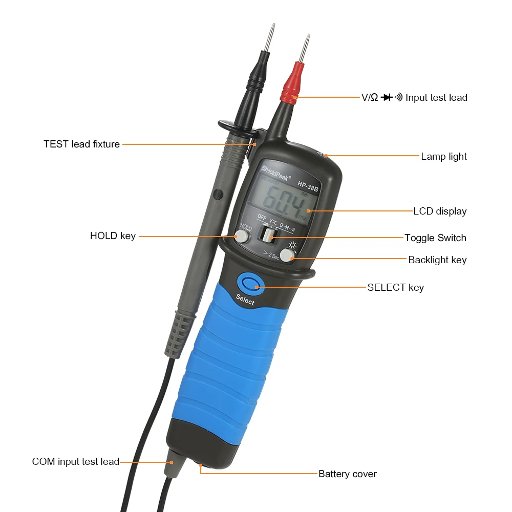 HoldPeak HP-38B ( RU/US/UK Warehouse ) Pen Type Auto Range Voltage Tetser LCD Professional AC/DC Voltage Electronic Diode