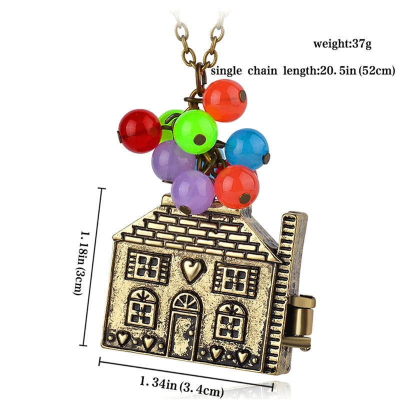 Vintage Movie Balloon House Up Necklace Women Colorful Beads Pendant Long Necklace Box Can Be Opened Necklaces Beadwork Necklace