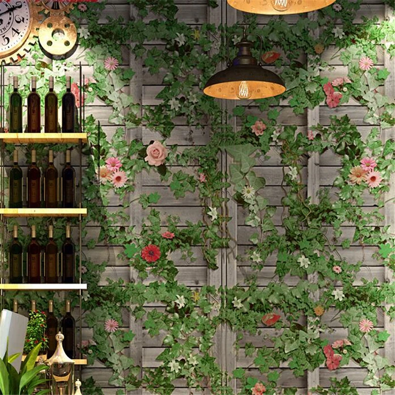 beibehang Restaurant snack bar decoration wallpaper retro nostalgic creeper green leaf background wallpaper papel de parede 3d