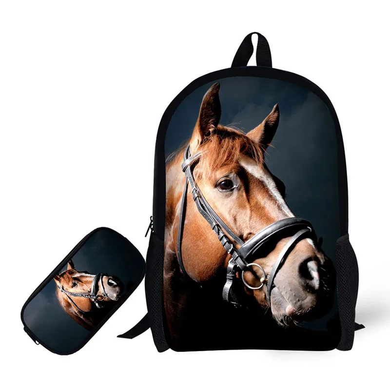 Horses Printing Children Backpack+Pencil case for High School Backpacks for Primary school students Teenagers Mochila