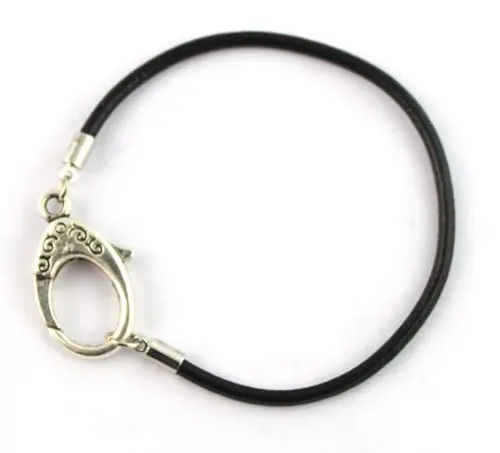 

FREE SHIPPING 36PCS Big CLASP black leather charm bracelet #20437