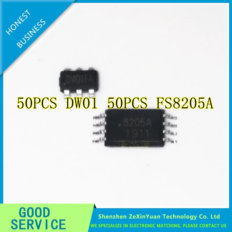 100pcs/lot New ( 50pcs DW01+50pcs FS8205A) DW01+ 8205A Lithium battery protection chip DW01A DW01B 8205