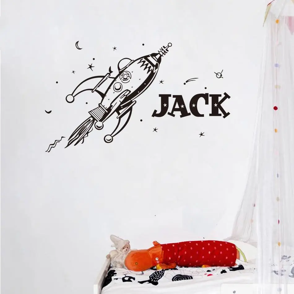 3 sizes New style ROCKET wall sticker space boys bedroom stickers art vinyl Personalised kids name