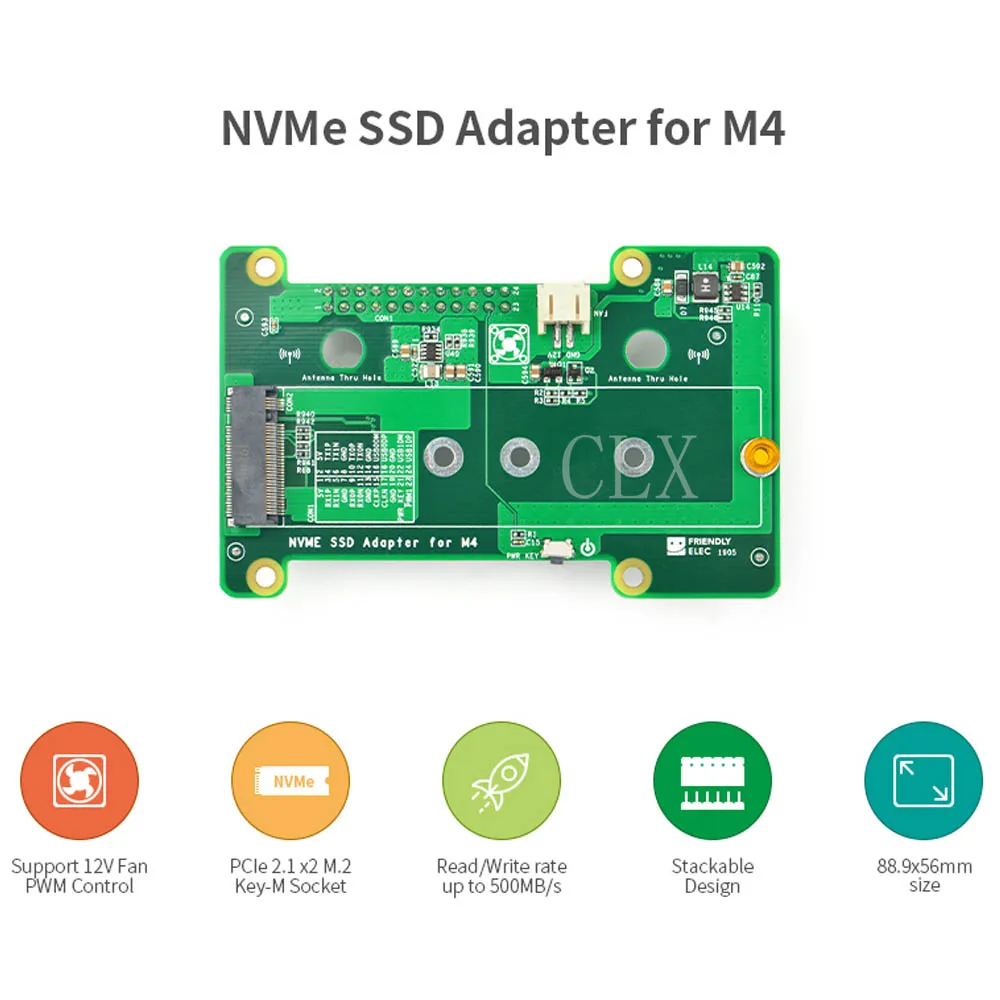 NanoPi M4 Special PCIe NVMe SSD Development Extension Board, PCIex2 High Speed Transmission