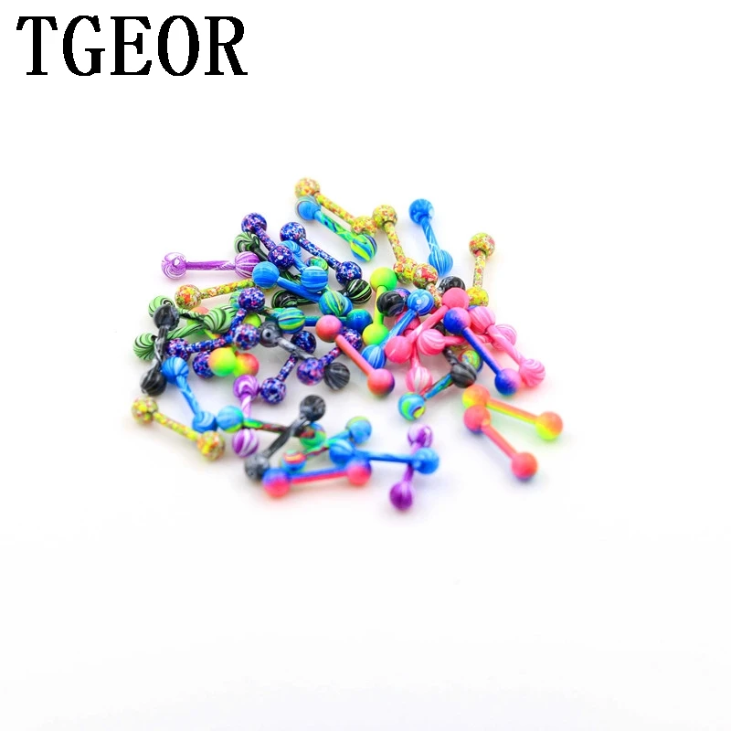 Hot wholesale new arrival 100pcs 18G mixed water wave double colors print straight barbell tragus piercing free shipping