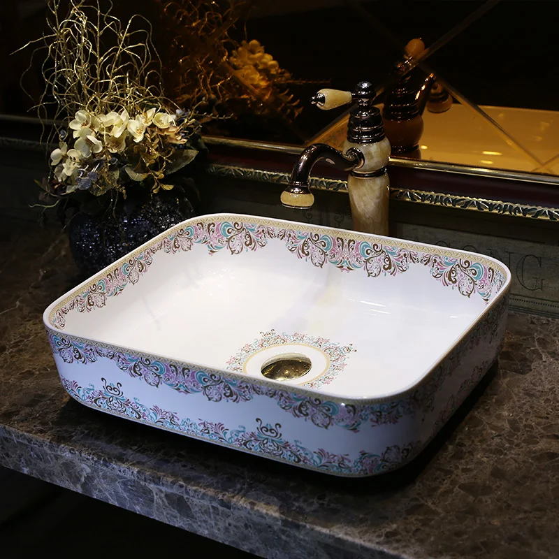 

Rectangular Chinese Antique ceramic sink wash basin Ceramic Counter Top Wash Basin Bathroom Sinks vanity sink