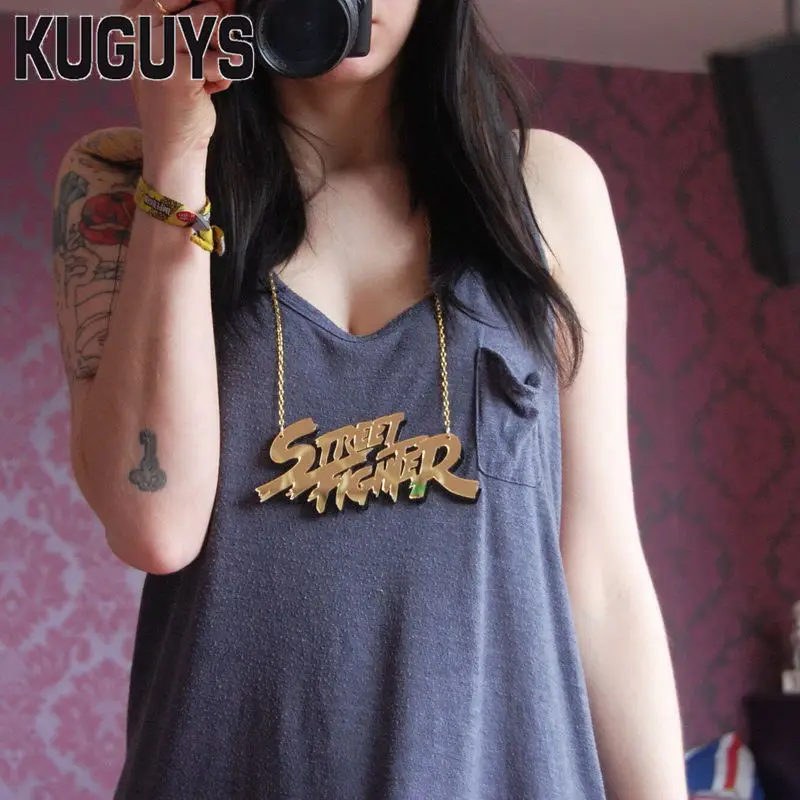 KUGUYS Games Pendant Necklace for Women Men Cartoon Fashion Jewelry Gold Color Mirror Letters Big Chain Accessories
