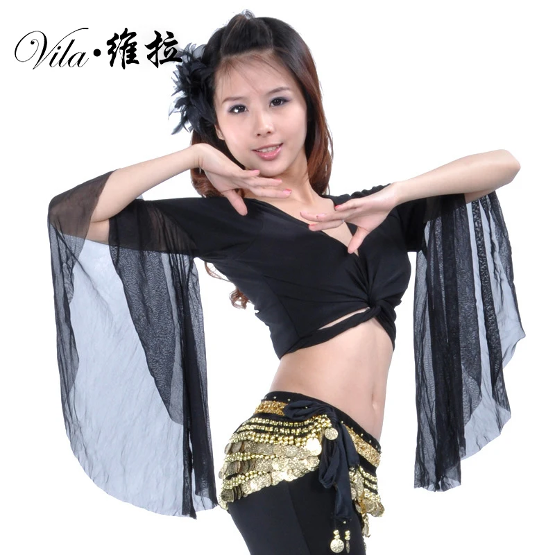 12 Colors Sexy Belly Dance Top for Women Belly Dancing Costume Tops Big Gauze Sleeves Lady Dancing Top