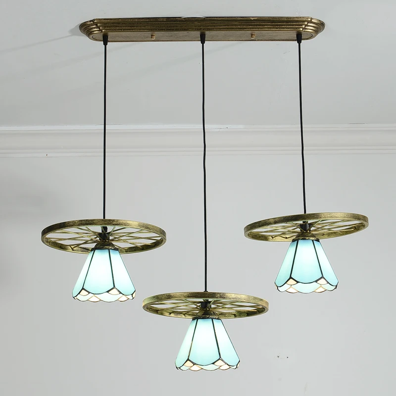 Tiffany Dining Room Bronze wheels Pendant Lamp American Bar Counter Glass Pendant Lamp Restaurant Romantic Pendant Lighting Lamp