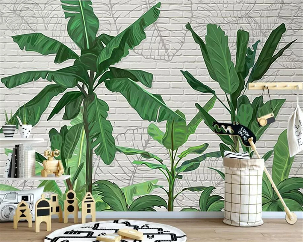 

Beibehang Custom wallpaper mural high quality tropical banana leaf brick wall living room cafe background wall 3d wallpaper