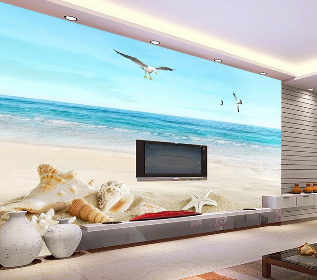 

Custom landscape wallpaper, beach starfish beach landscape murals for the living room bedroom TV background wall wallpaper