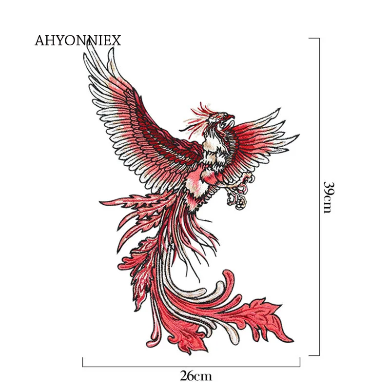 1 PCS Large Size Phoenix Embroidered Patch Sew On Garment Appliques Patches for Men Clothes Cheongsam Wedding Dress Accessory