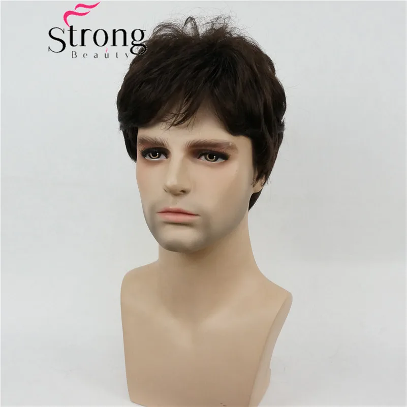 StrongBeauty Dark Brown Wig Mens Short Synthetic Hair Wigs COLOUR CHOICES