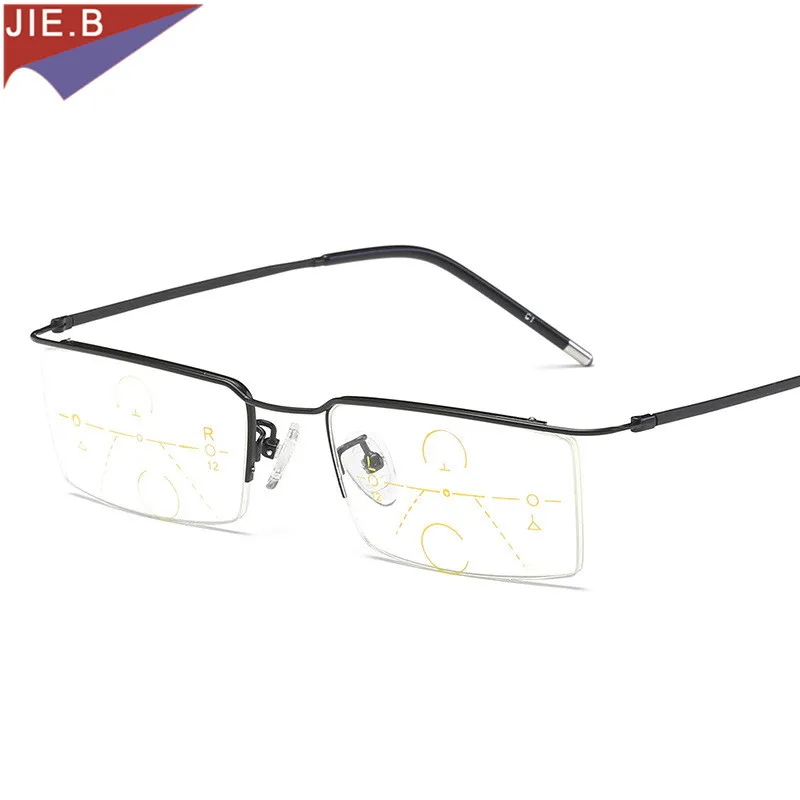 Lunettes à demi-monture en alliage de titane pour hommes et femmes, multi-focus progressif, anti-lumière bleue UV, protection contre la presbytie, 2020