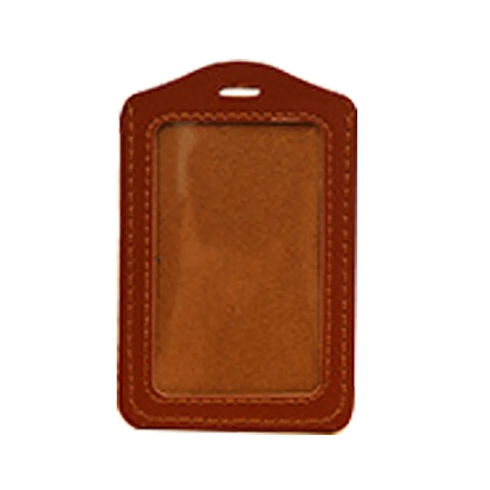 Vertical Style PU Leather ID Badge Holder,One card slot,6Pack (brown)