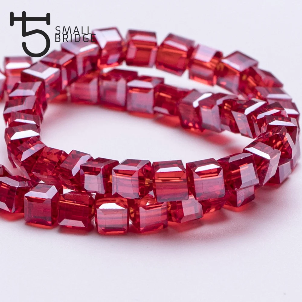 4mm Austria Faceted Crystal Square Beads For Jewelry Making Women Diy Material Loose Red Glass Spacer Beads Wholesale Z903