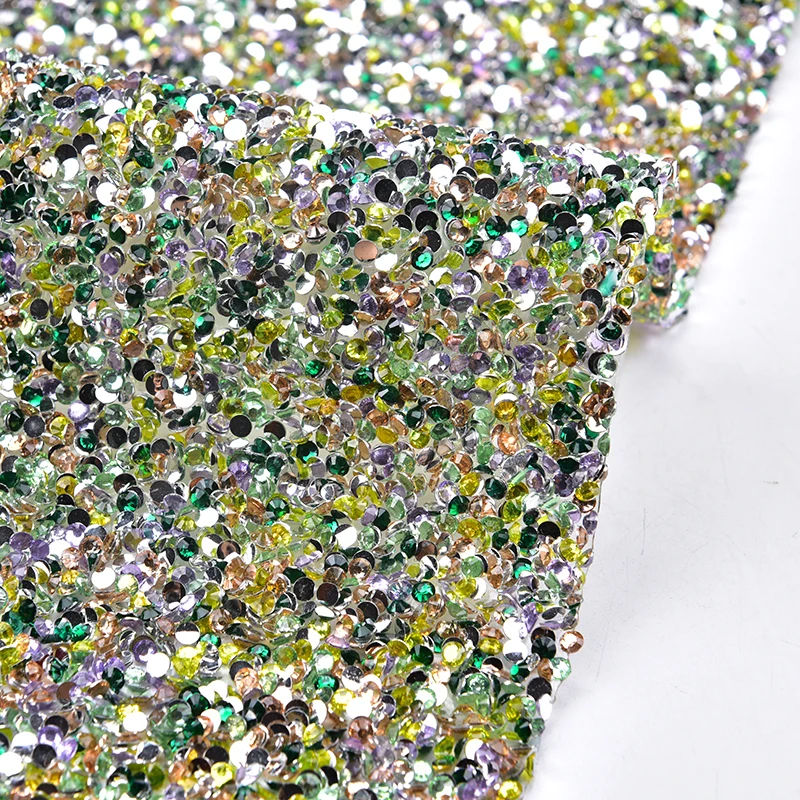 24*40cm Resin Sequins Rhinestone Mesh Hot Fix Or Adhesive Strass Sheets Diamond Sticker for Wedding Clothes Home Decoration