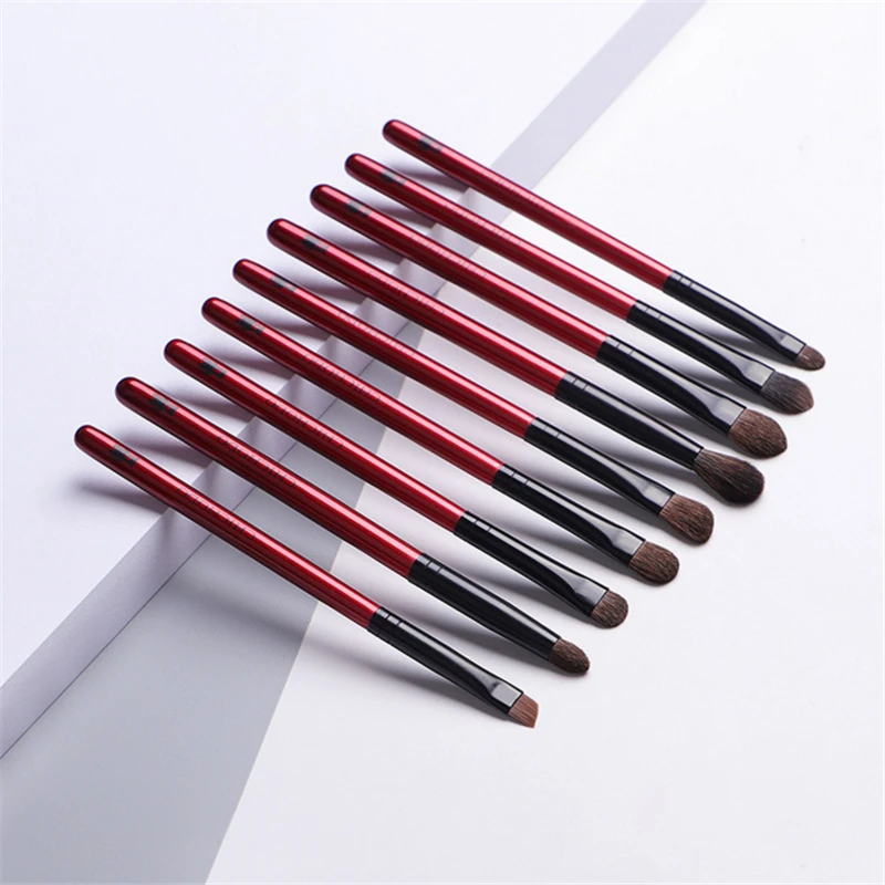 Professional 9Pcs Eye Makeup Brush Set Natural Pony Hair Eyeshadow Smoky Blending Eyebrow Buffer Make up Pencil Concealer Brush