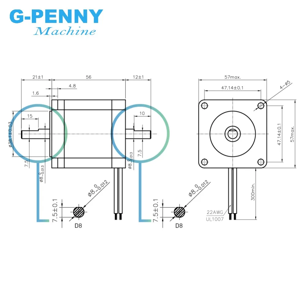 Nema23 Dual Shaft CNC Stepper motor 57x56 NEMA 23 stepper motor D=8mm 3A 1.26N.m double shaft stepping motor 180Oz-in