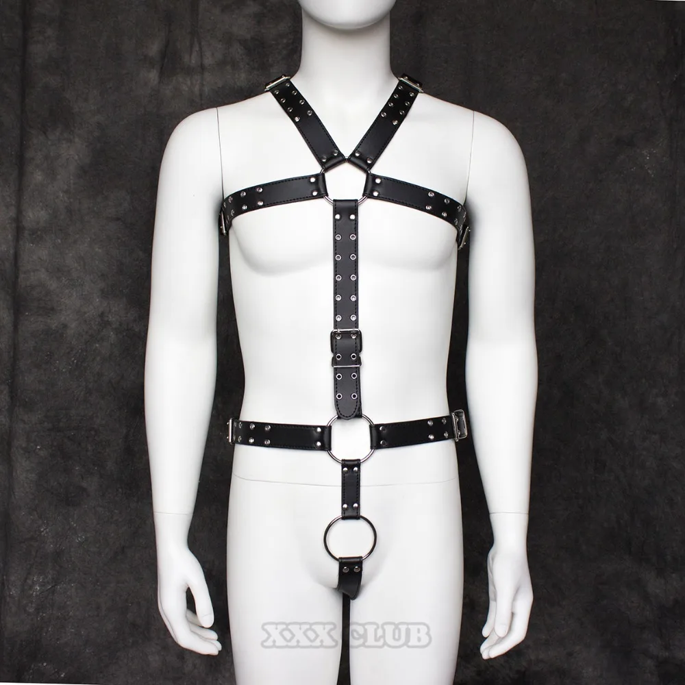 Puppy play PU leather strict Male Body Harness costume Restraints Bondage Belt  With Penis Ring ,Sex Toys For Men Chastity